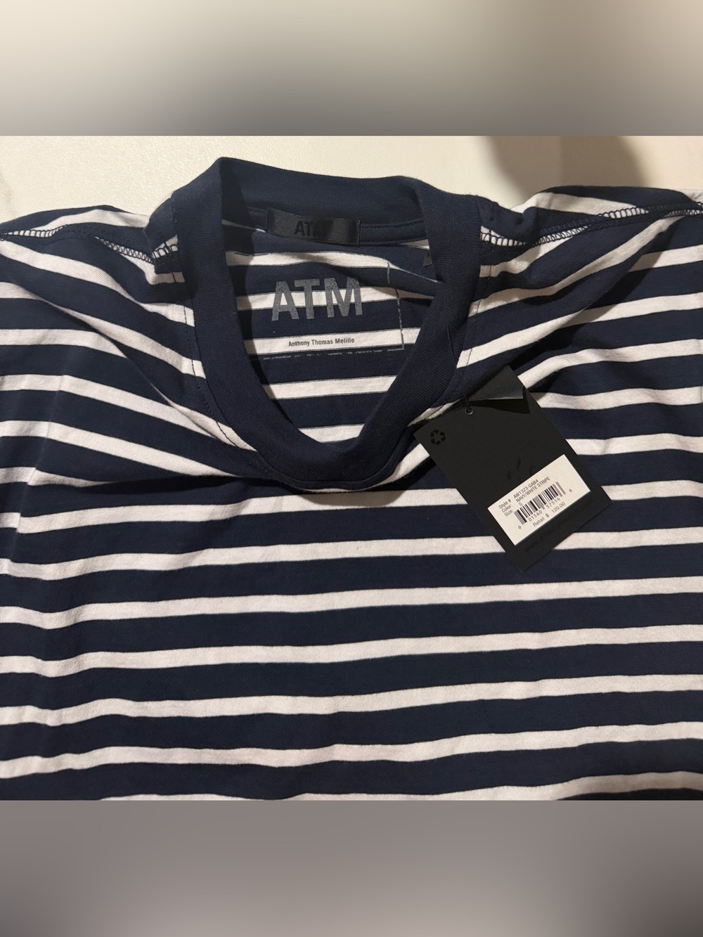 ATM Anthony Thomas Melillo Navy and White Striped Long-Sleeve Crew - Picture 7 of 8